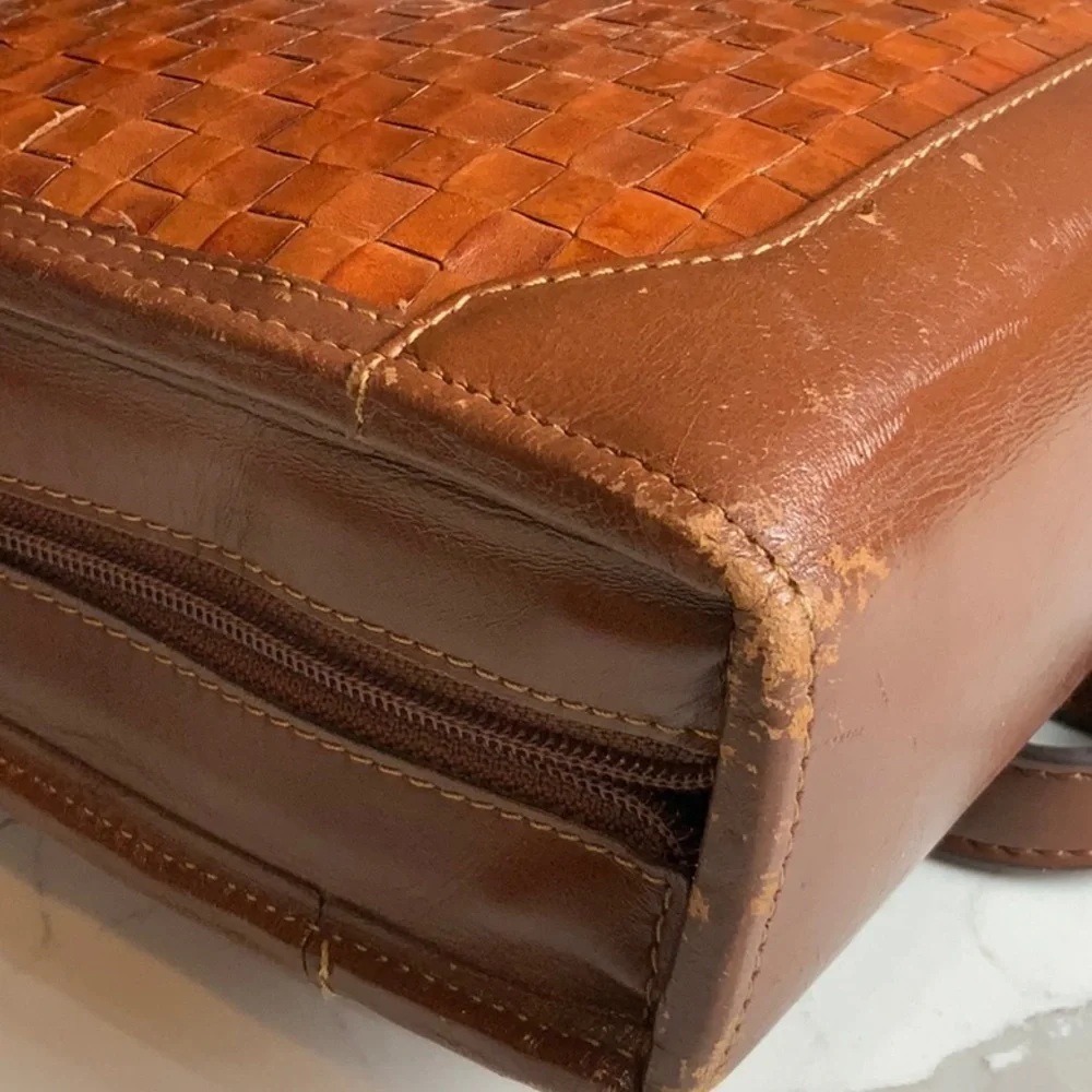Vintage Franklin Quest 7 Ring Woven Leather Crossbody Planner 11” X 9”